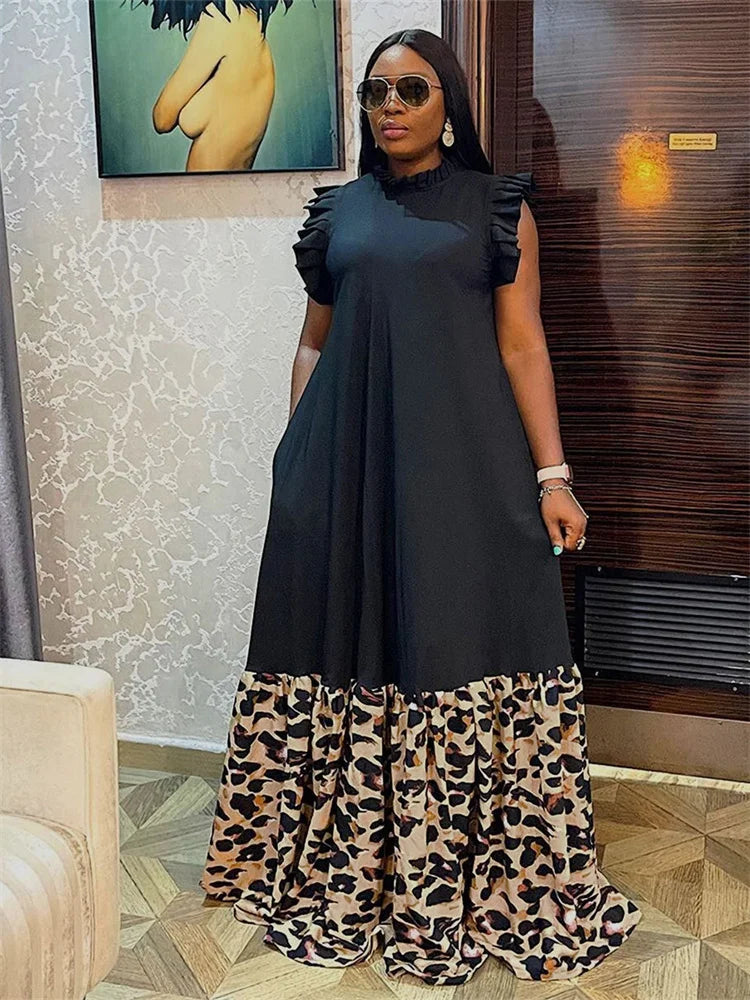 Wm star Plus Size Patchwork Elegant Full Length Maxi Dress