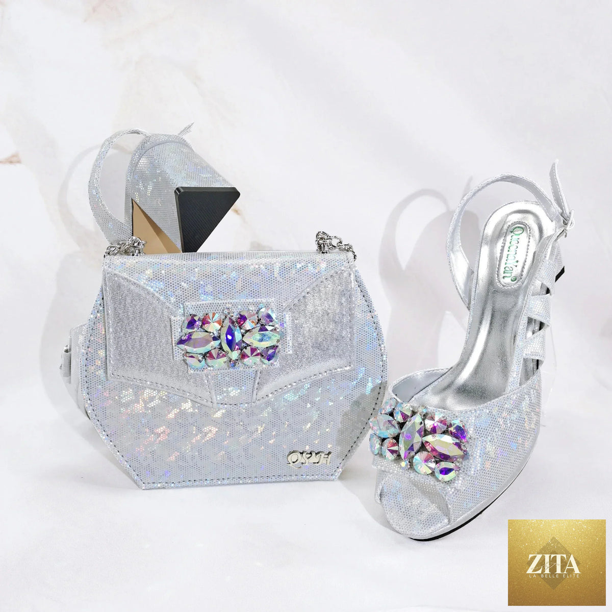 Luxurious EdleessFashion Italian shoes and matching bag set, elegant design with stylish leather footwear and handbag.
