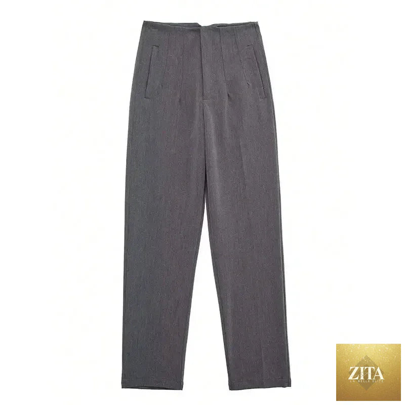 Women’s high waist slim trousers by Zita La Belle Elite, casualwear style, shown in a neutral color, fitted and tailored fit.