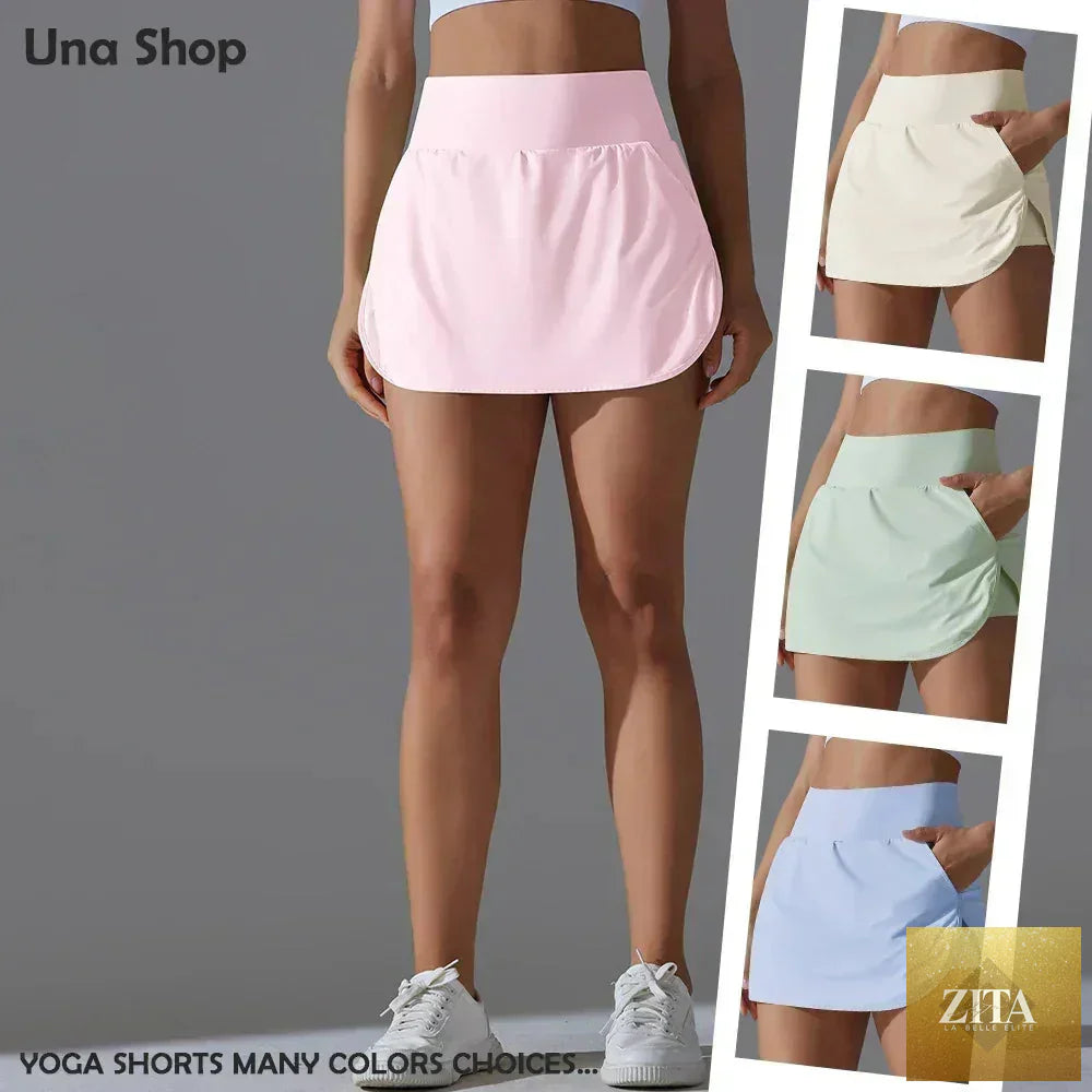 Femstylo Una-Shop high waist yoga shorts with pockets, designed for women’s workout, fitness, and gym activities.