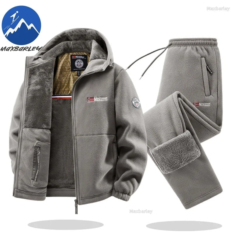 Maxbarley Winter Sportswear Set Mens Retro Training Thick Fleece Jacket + Pants Two Piece Set Casual Ski Running Tracksuit Suit ZITA LA BELLE ÉLITE