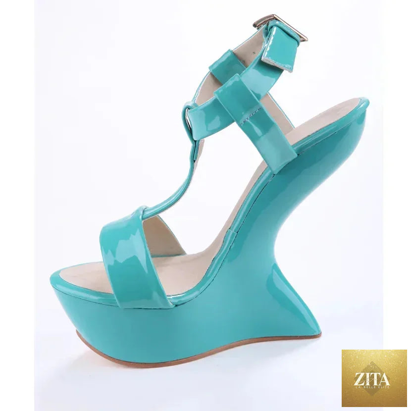 Zita La Belle Elite metallic leather high heel shoes for women with slingback T-strap, mixed colors, stylish summer sandals