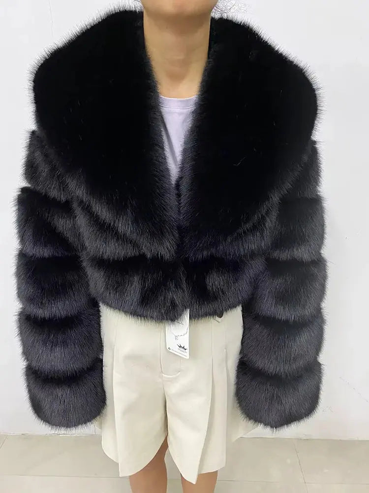 ZADORIN Luxury Big Collar Spliced Cropped Faux Fur Coat Woman Clothing Thicken Furry Faux Fur Jacket Winter Fur Coats Top Mujer ZITA LA BELLE ÉLITE