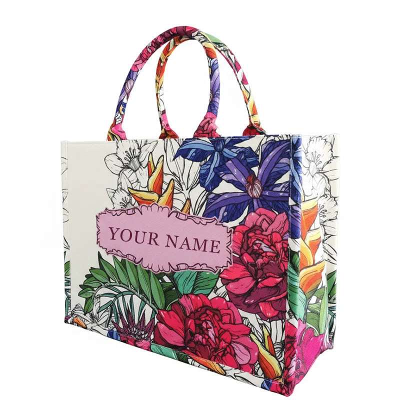 Personalized custom women's tote bag, canvas printed handbag, large capacity beach bag