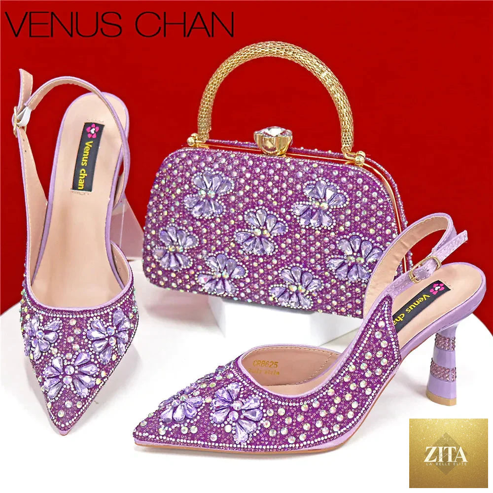 Elegant handmade shoes and clutch bag set for women by EdleessFashion, featuring luxurious design and stylish details.