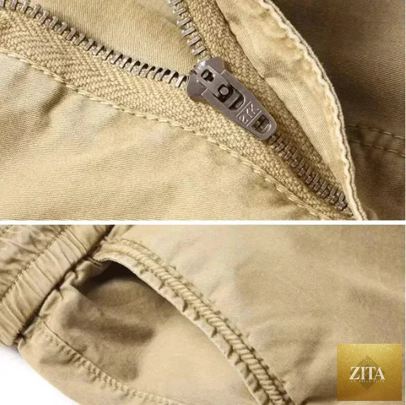 Mandotos men's gray cargo pants made of cotton with full-length tactical military-style design and multiple cargo pockets.