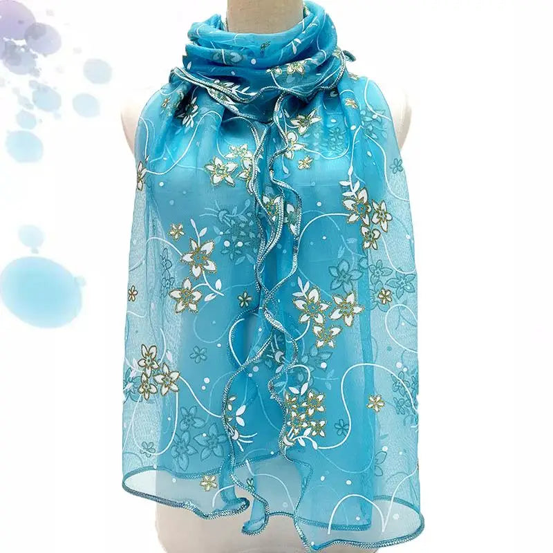 Lace Scarf Lightweight Elegant Print Silk Neckerchief Shawl Wraps