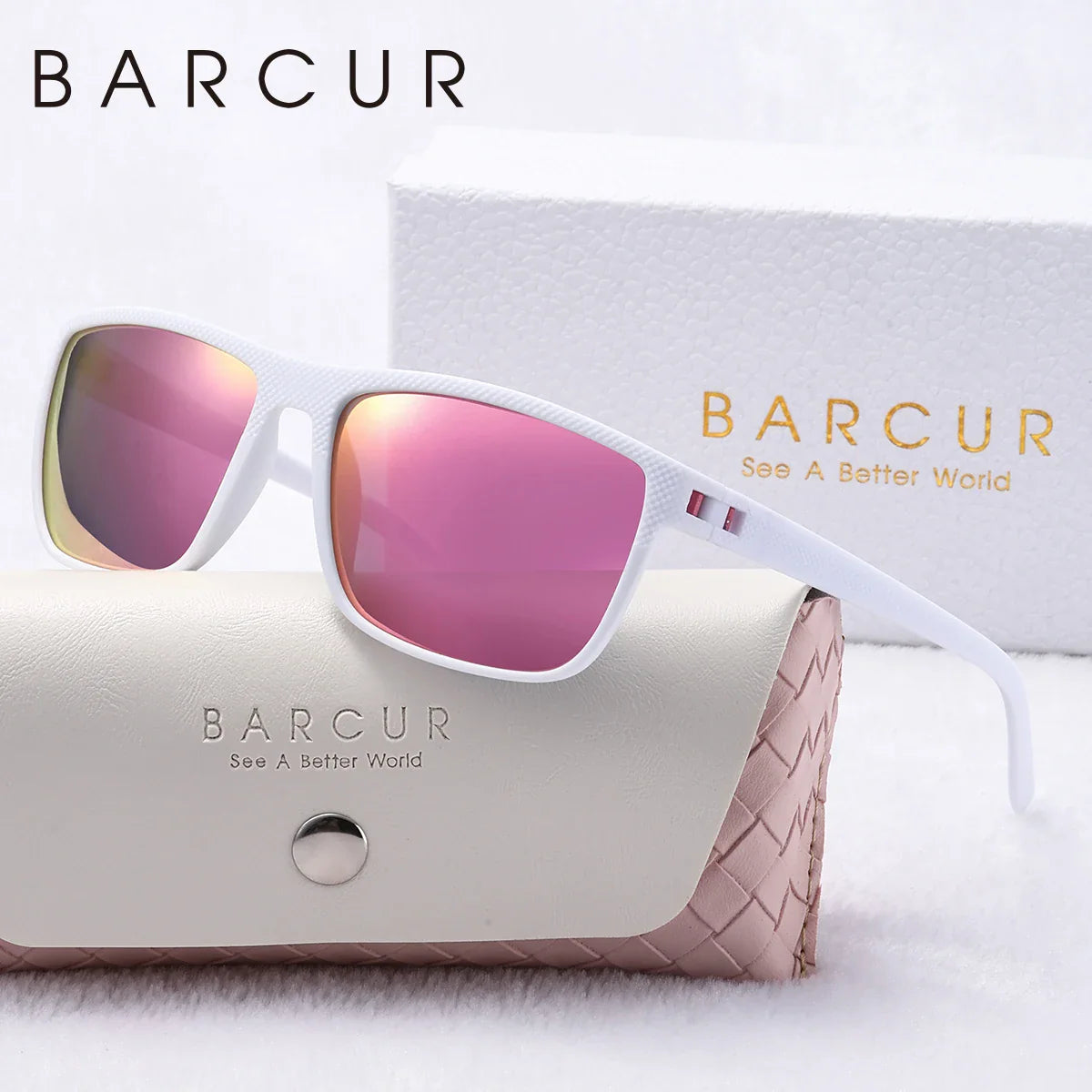Stevvex trendy white and pink polarized sunglasses for women, lightweight square PC eyewear with UVA & UVB protection for summer.