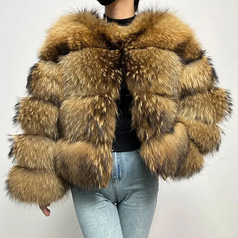 MAOMAOKONG Super Hot Winter Women Luxury Thick Real Raccoon Fur Coat Natural Fox Fur Jacket Plus Size Furry Jackets Female Vest ZITA LA BELLE ÉLITE