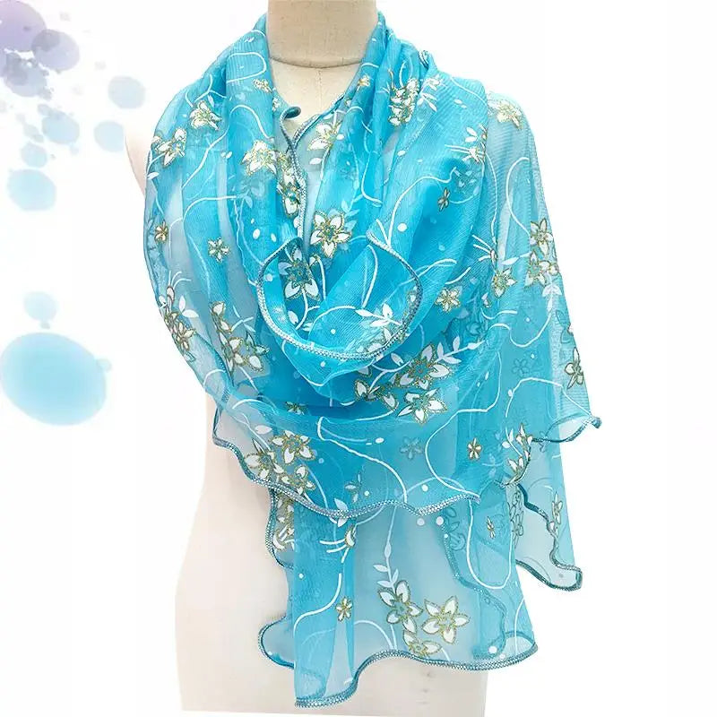 Lace Scarf Lightweight Elegant Print Silk Neckerchief Shawl Wraps