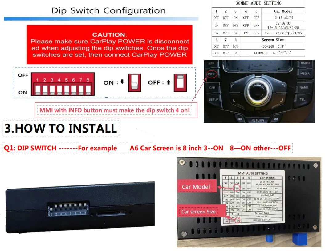 BONROAD Wireless CarPlay Android Auto Interface Adapter for Audi A4 B8 A5 Q5 2009-2015 with AirPlay Mirror Link Bluetooth ZITA LA BELLE ÉLITE