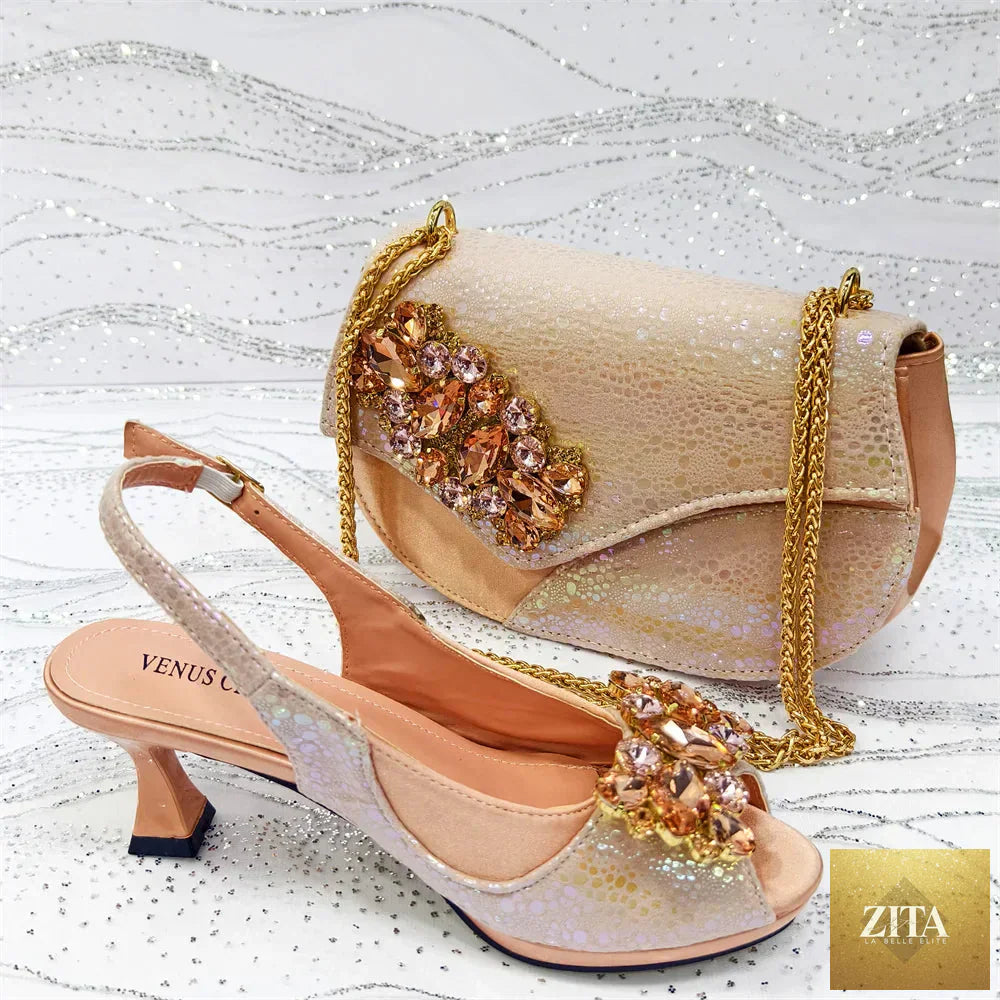 Elegant women's high heels and matching bag set from EdleessFashion, showcasing luxurious design and stylish accessories.