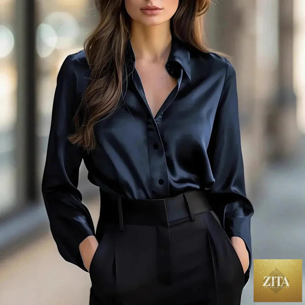Women’s spring-autumn casual button-up shirt with lapel from Zita La Belle Elite, featuring a stylish, lightweight design.