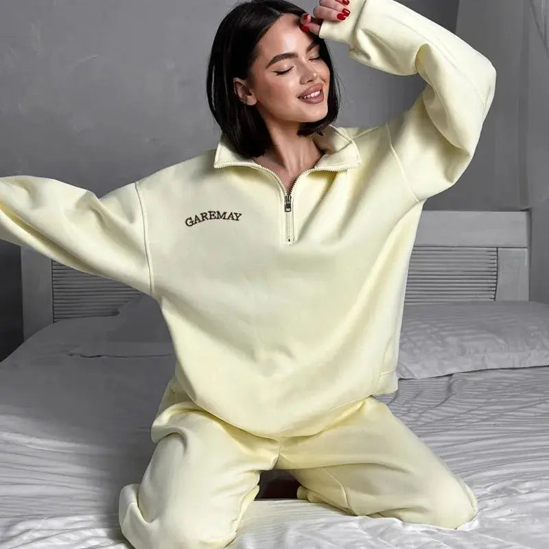 Letter Embroidered Casual Pant Sets Zipper Stand Collar Long Sleeve Hoodie Sporty Jogger Pant Fashion Tracksuit Women Outfits ZITA LA BELLE ÉLITE