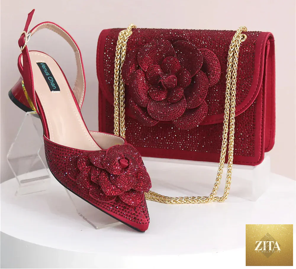 Elegant lady shoes and matching bag set with rhinestones by EdleessFashion, featuring luxurious design and sparkling embellishments.