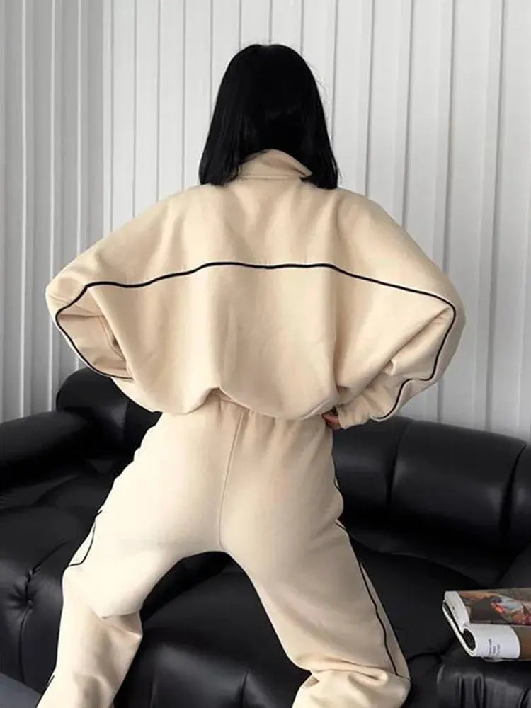 womens clothing 2 pieces set Casual Sports Suits Long Sleeved Half High Collar Cardigan Sweater Trouser Tracksuit Women Clothing ZITA LA BELLE ÉLITE