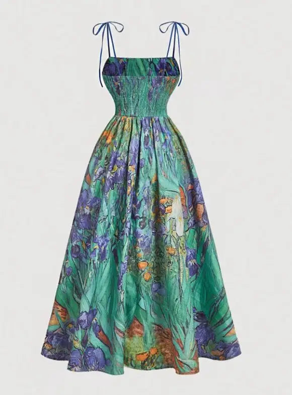 Women's Floral Slip Dress French Vintage High Waist Casual Sundress