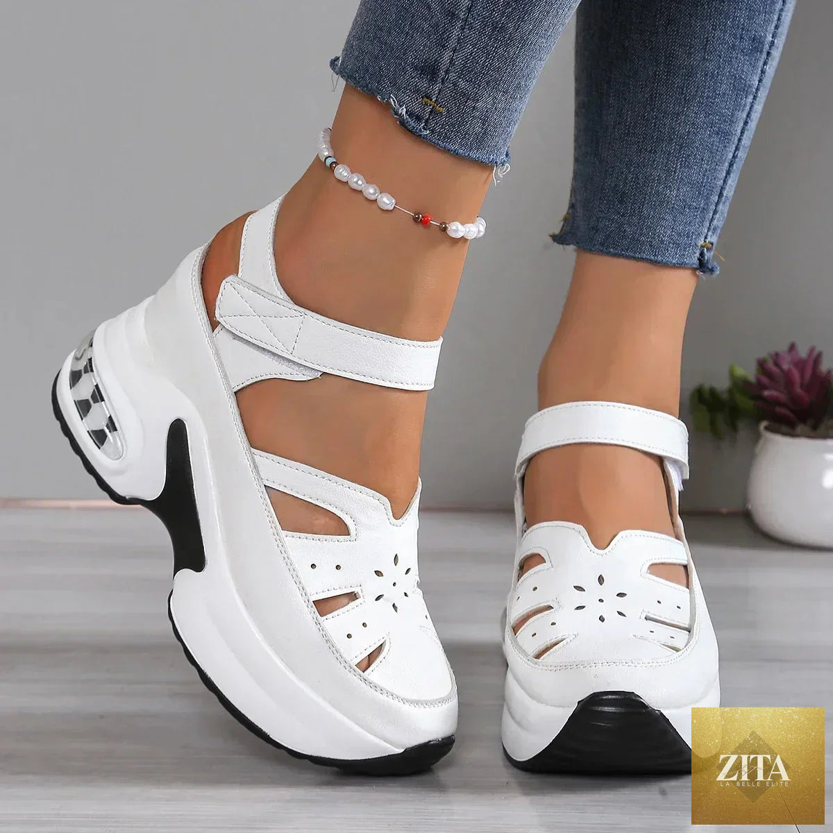 Women’s closed toe wedge sandals with buckle strap, summer office shoes, in solid color, high-quality design.