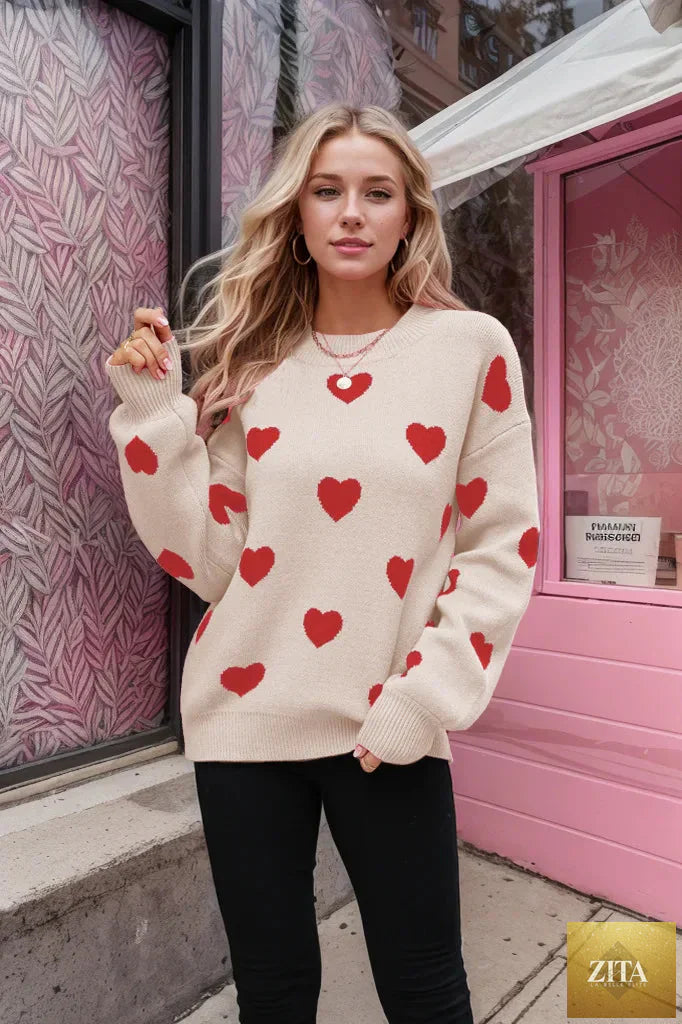 Women’s Endless Love With Hearts sweater in soft knit, featuring a romantic heart pattern, by Trendy Attic Store01.