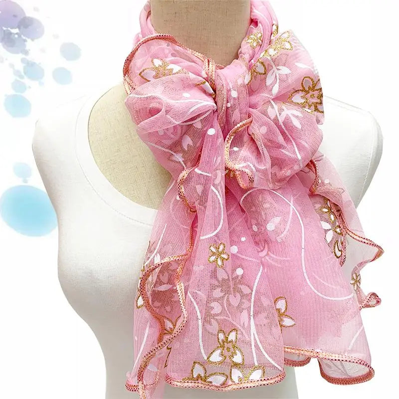 Lace Scarf Lightweight Elegant Print Silk Neckerchief Shawl Wraps
