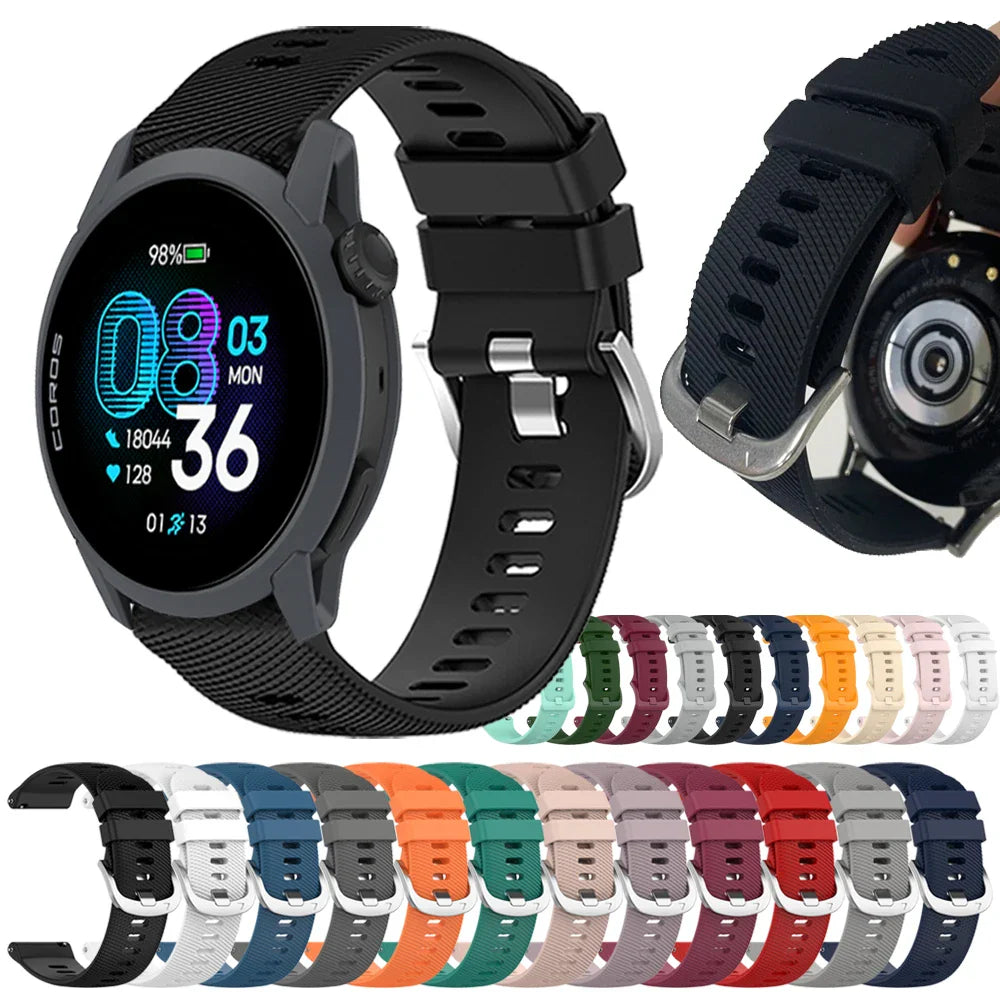 Coros silicone sport watch strap for Pace Series and APEX watches by BandsCo Straps, flexible and durable watch strap.