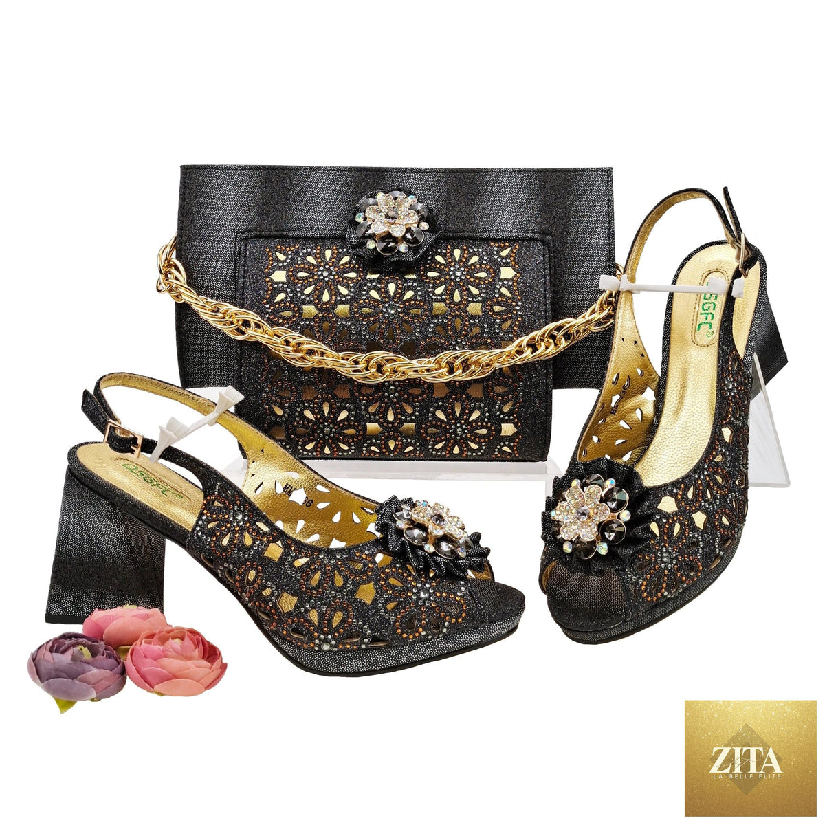 Luxurious EdleessFashion Italian shoes and evening bag set for parties, featuring elegant design and quality craftsmanship.