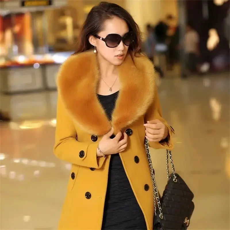 Korean Fashion Women Casual Loose Woolen Coat Elegant and Chic Solid Outerwear Long Overcoat with Belted Female Warm Cloak ZITA LA BELLE ÉLITE
