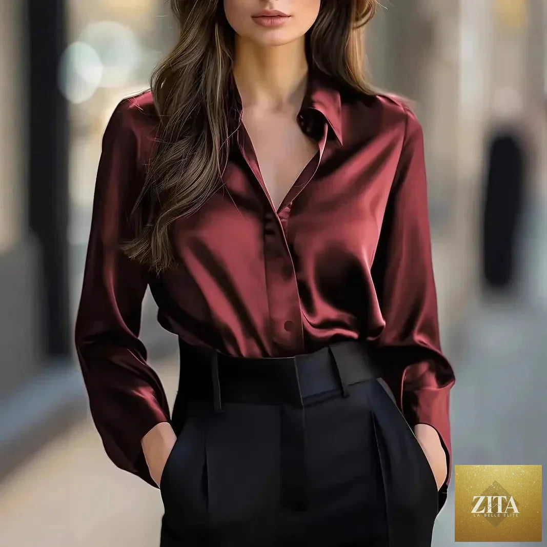 Women’s spring-autumn casual shirt with lapel and button details from Zita La Belle Elite, styled as a versatile wardrobe staple.