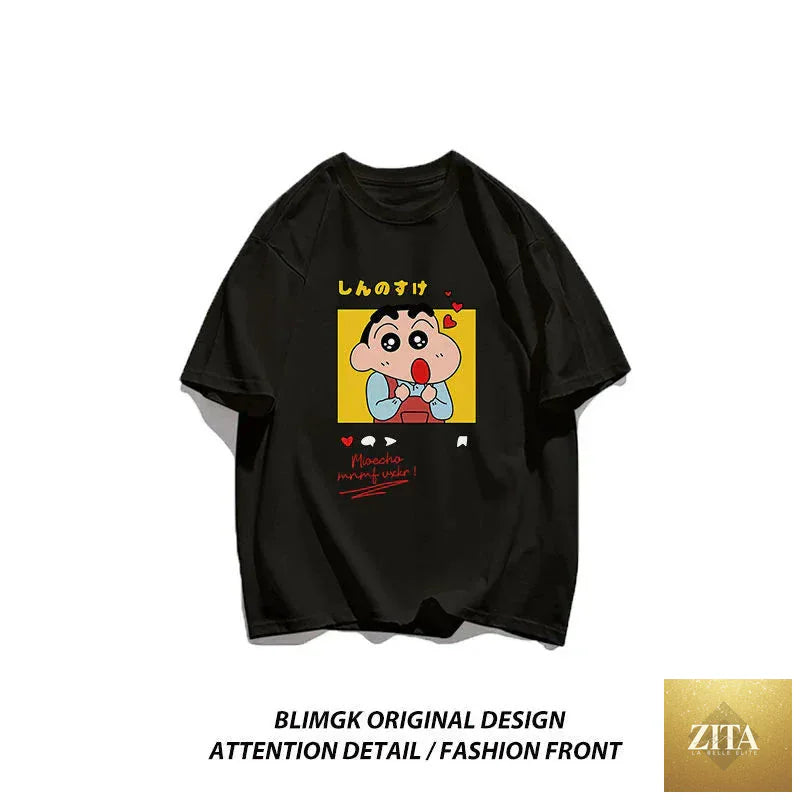 Zita La Belle Elite Crayon Shin-chan "Beloved Woman" cotton T-shirt featuring playful anime streetwear design.