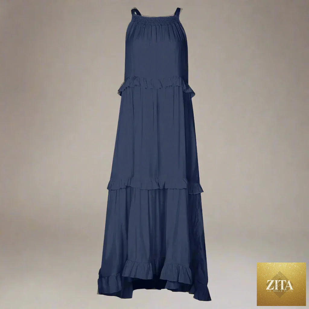 Elegant apricot ruffle maxi dress by Zita La Belle Elite, featuring flowing fabric and stylish ruffle details for casual wear.