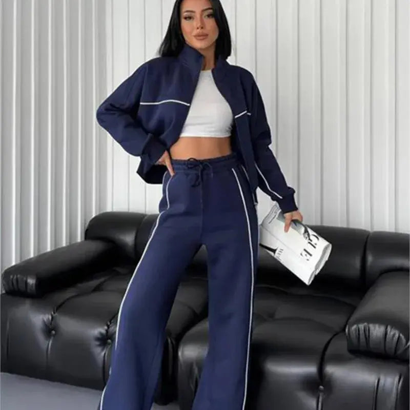 womens clothing 2 pieces set Casual Sports Suits Long Sleeved Half High Collar Cardigan Sweater Trouser Tracksuit Women Clothing ZITA LA BELLE ÉLITE