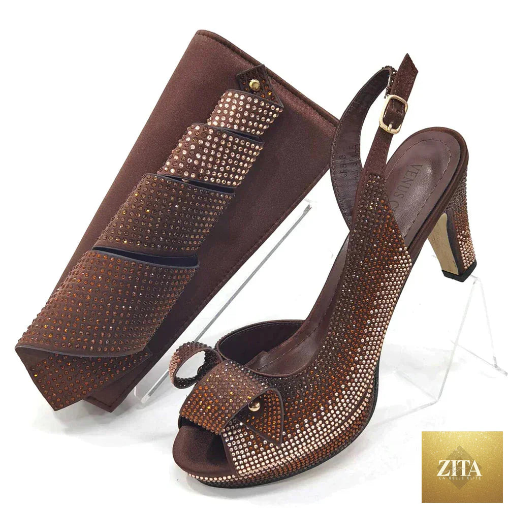 Luxurious Italian African shoes and bag set by EdleessFashion, featuring elegant design and vibrant patterns in high-quality materials.