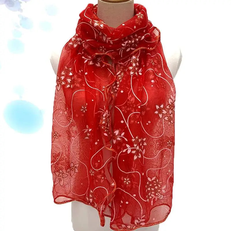 Lace Scarf Lightweight Elegant Print Silk Neckerchief Shawl Wraps