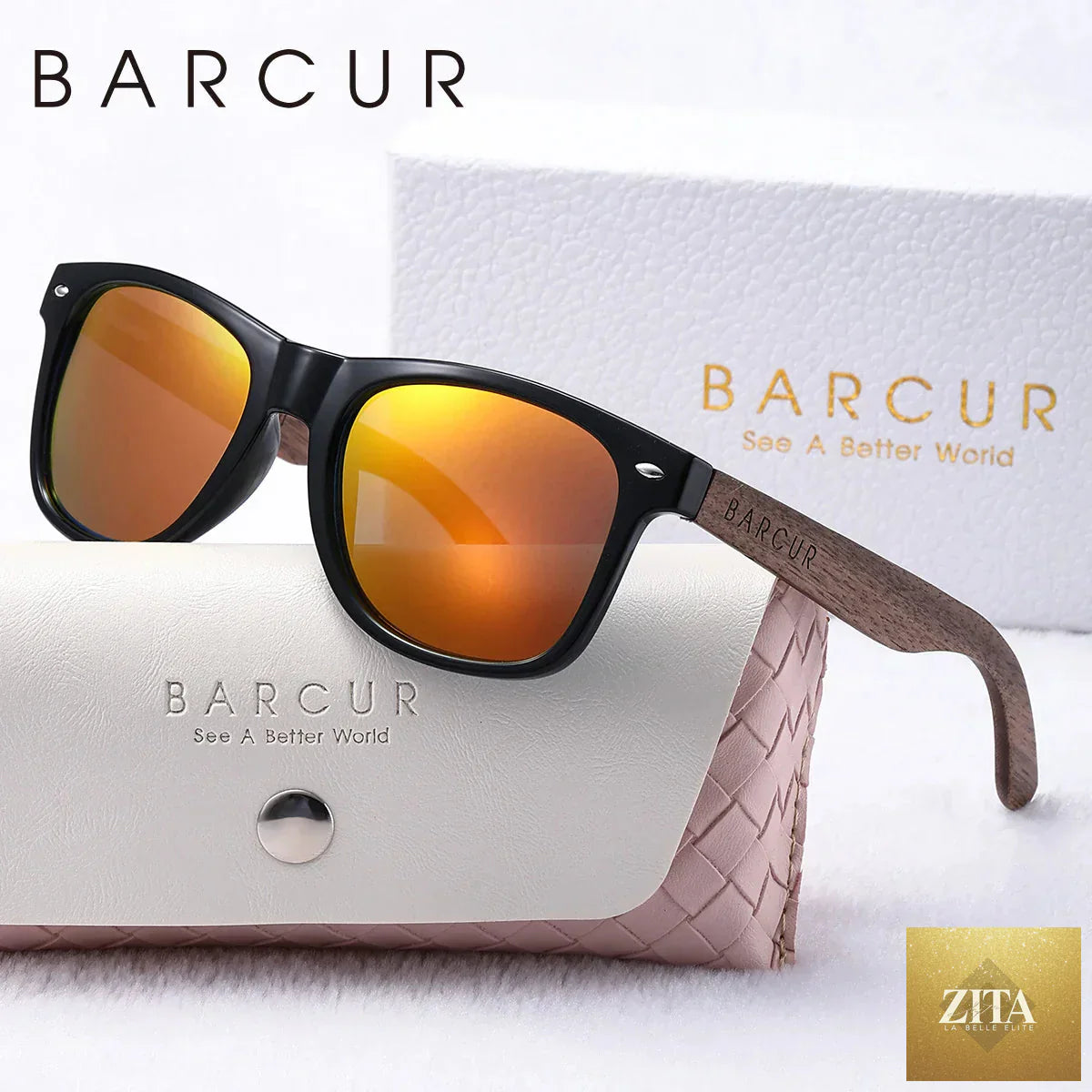 Stevvex women's sunglasses with dark luxury wooden frames, polarized lenses, mirror legs, UV protection, stylish summer eyewear.