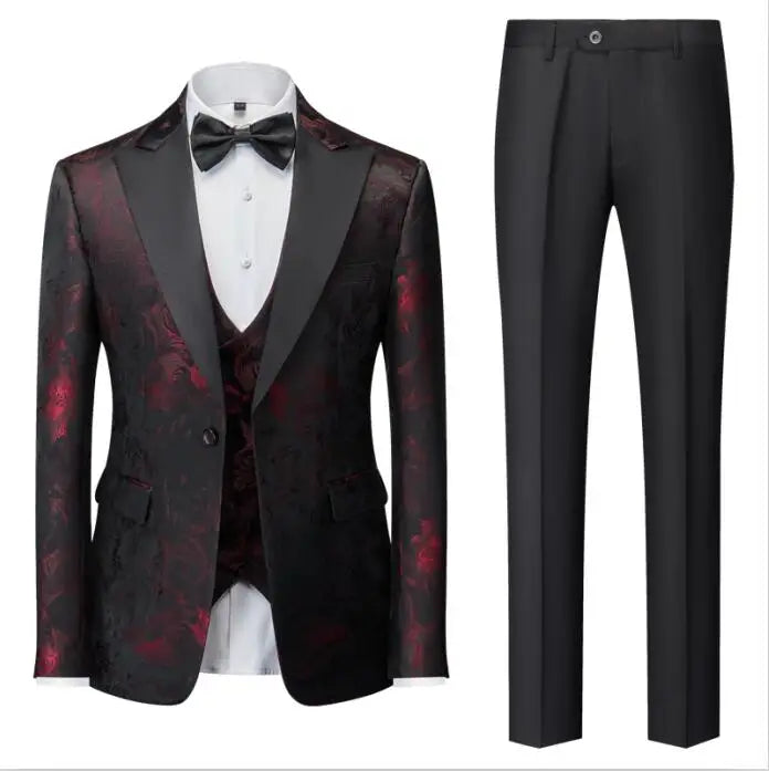 Men's Suit Set Three Pieces, Jacquard Fabric Jacket Pants & Vest