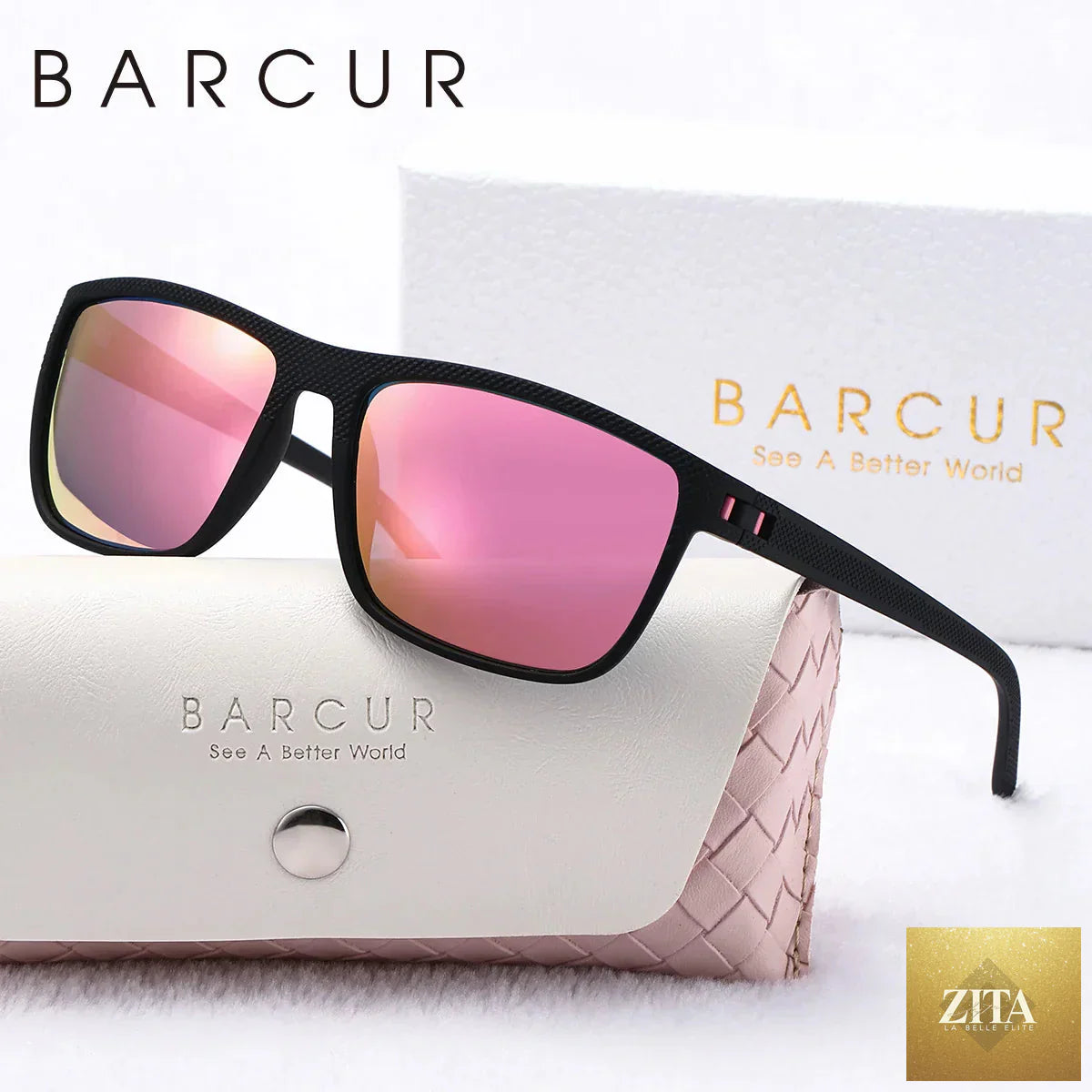Stevvex women's trendy white and pink polarized sunglasses with square frames, lightweight design, UV protection, suitable for summer.