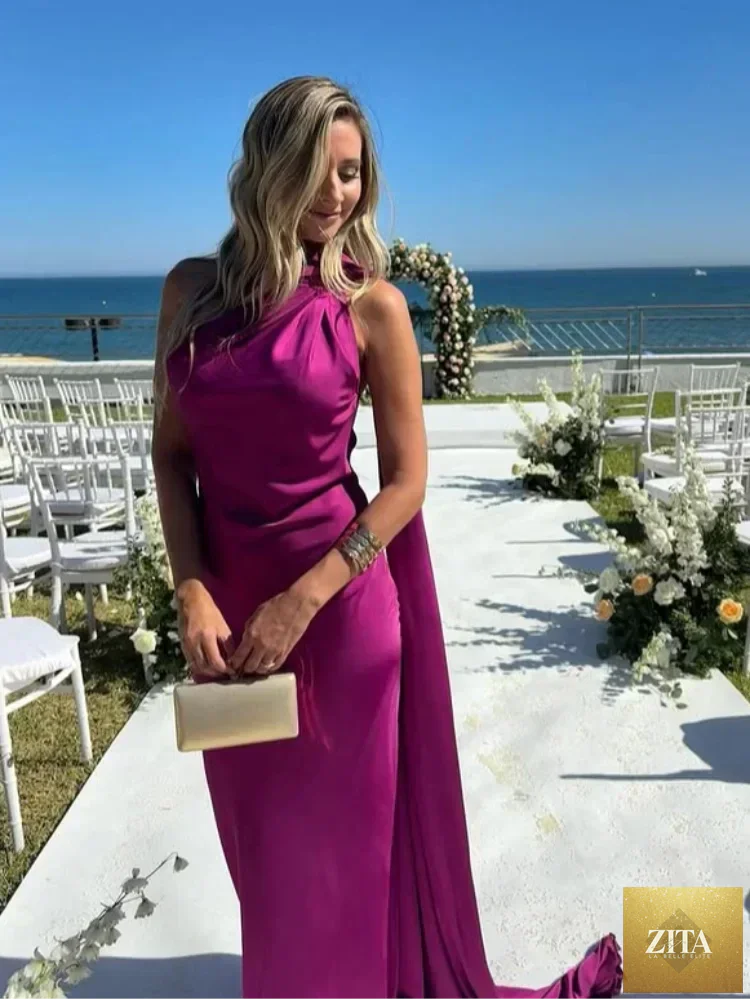 Backless lace-up maxi dress with ribbon straps, sleeveless evening gown by Femstylo, perfect for formal parties and events.
