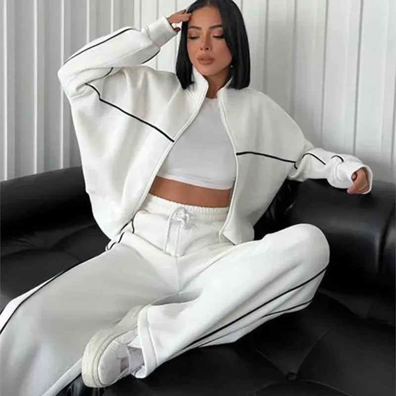 womens clothing 2 pieces set Casual Sports Suits Long Sleeved Half High Collar Cardigan Sweater Trouser Tracksuit Women Clothing ZITA LA BELLE ÉLITE