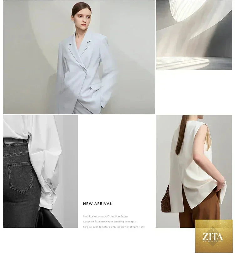 Femstylo Amii Women's Summer Blazer with notched lapel, contrast patchwork, one button short sleeves, minimalist design
