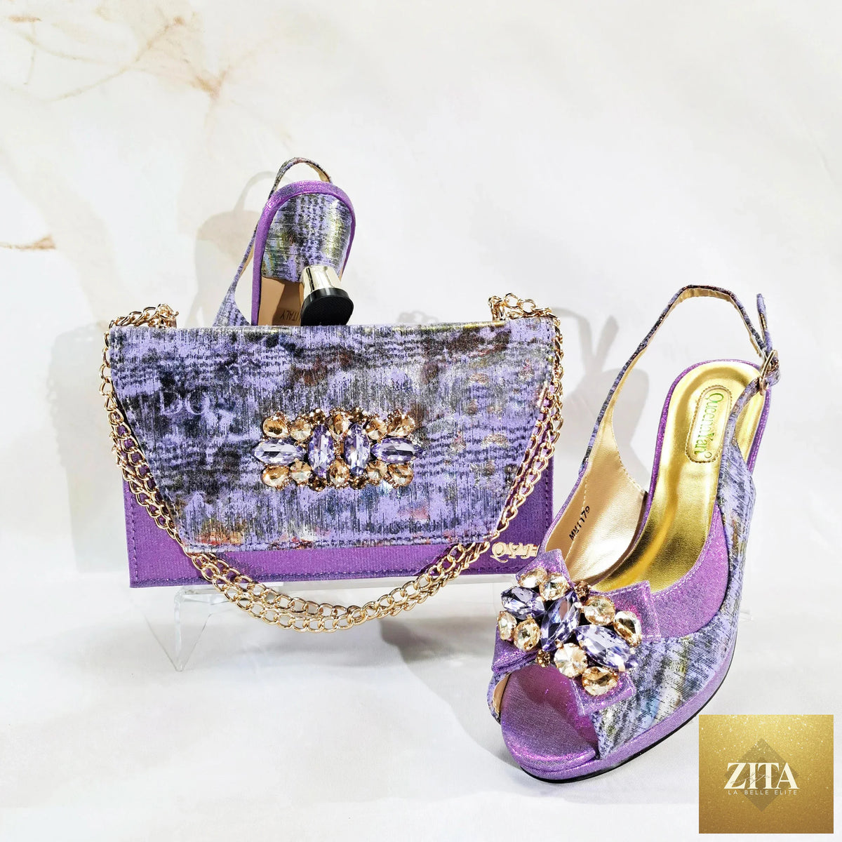 Luxurious EdleessFashion matching shoes and bag set featuring elegant design and coordinated style, perfect for special occasions.