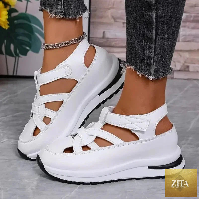 Casual hollow out flat sandals for women with a thick platform, rubber sole, and summer style, featuring a thin, heightening design.