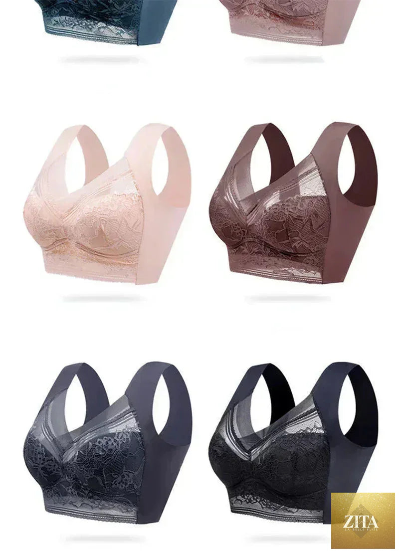 Femstylo L-6L women’s large wireless bra with push-up ice silk fabric, lace accents, seamless design, plus size summer lingerie top.