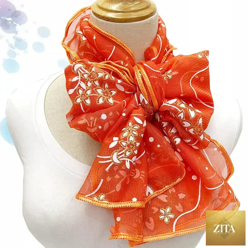 Lightweight women lace scarf with elegant print, silk neckerchief shawl wrap, stylish accessory from Trendy Attic Store01.