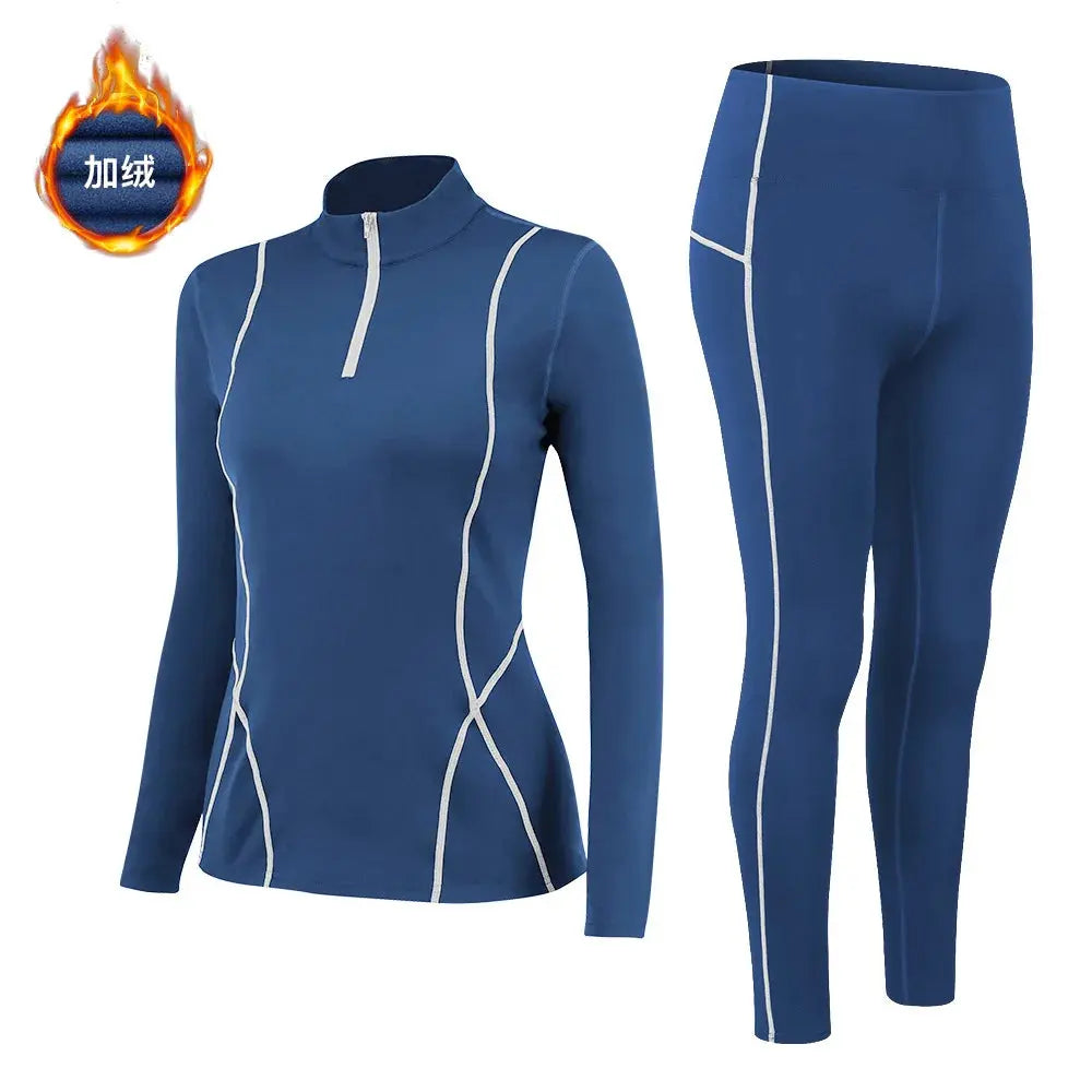 Autumn Winter Fleece Fitness Yoga Clothes Tight Fitting Sweatsuit Women Outdoor Running Sport Training Shirt Pants Two-piece Set ZITA LA BELLE ÉLITE