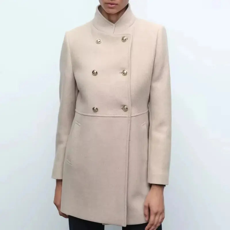 Winter Coat For Women 2024 Solid Lapel Double Breasted Long Cardigan Top Female Pokcet Streetwear Woman New In OuterCoat ZITA LA BELLE ÉLITE