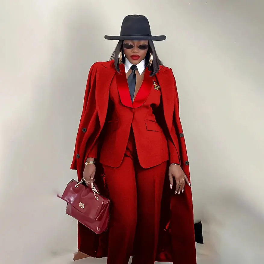 Modern Women's Suit New 3 Piece Pants Sets Blazer+Trousers+Overcoat Office Commute Elegant Style Banquet Dinner Formal Wear ZITA LA BELLE ÉLITE