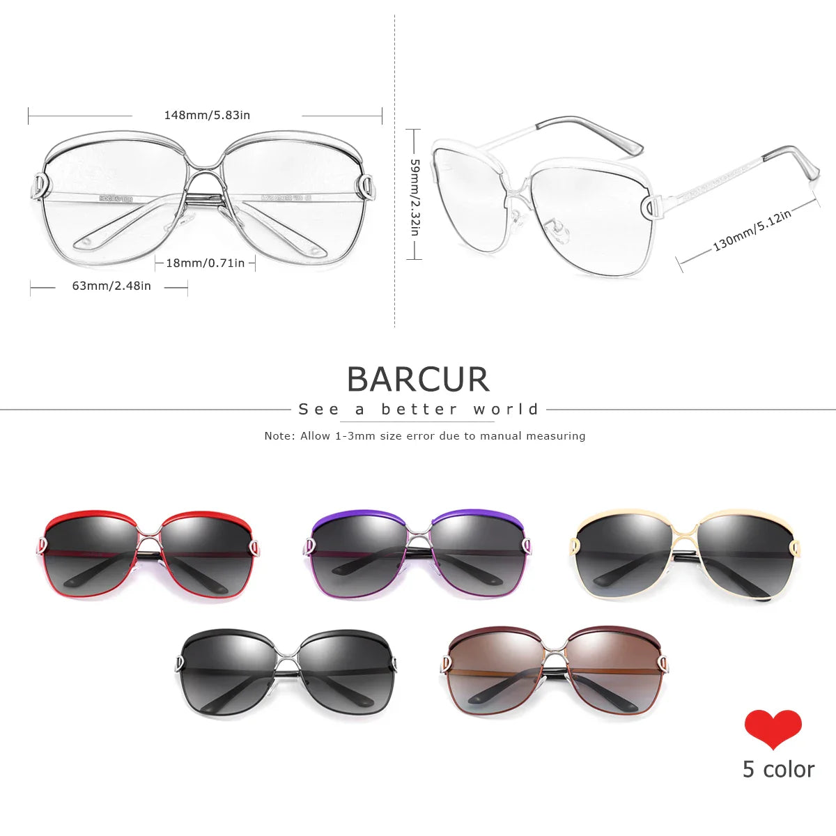 Stevvex BARCUR women's polarized square sunglasses with metal frame, UV400 protection, multi-color options, displayed with white gift box.