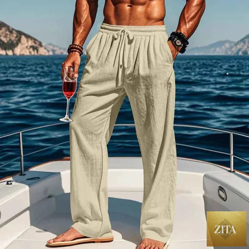Men's linen yoga pants in 16 colors by THRIXINE, featuring a relaxed fit and lightweight fabric for spring and summer wear.