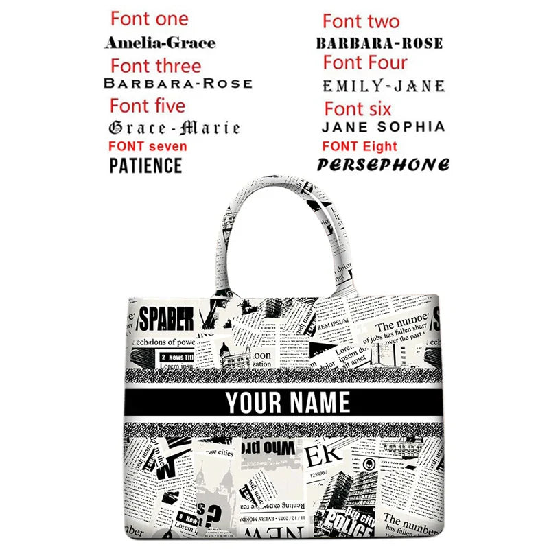 Personalized custom women's tote bag, canvas printed handbag, large capacity beach bag
