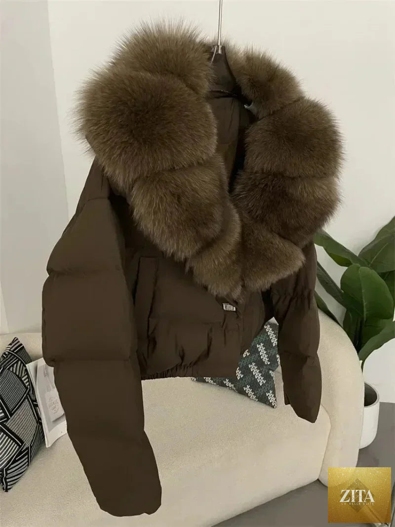 Down Jacket Women Short Puffer Jacket Thick New Big Natural Real Fox Fur Coat Autumn Winter Female White Duck Down Coat Feather